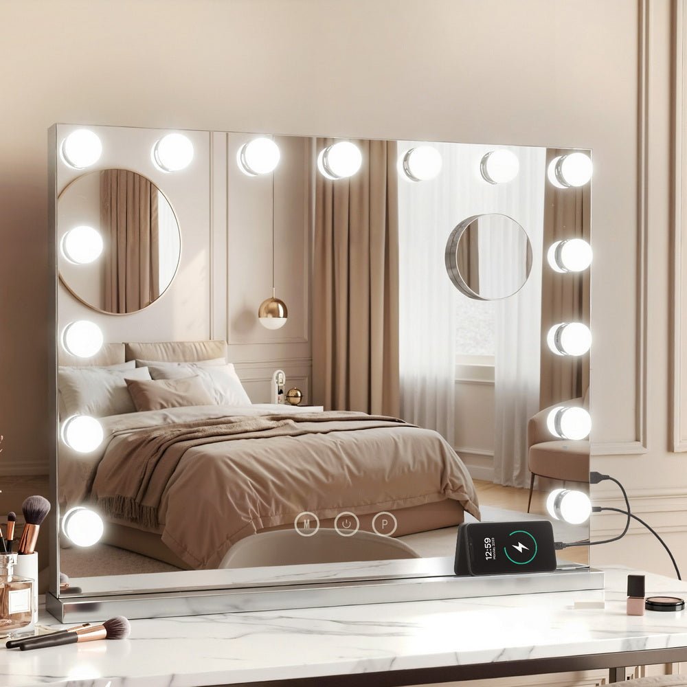 Embellir Makeup Mirror 58x46cm Hollywood Vanity with LED Light Tabletop Wall - Glam Warehouse