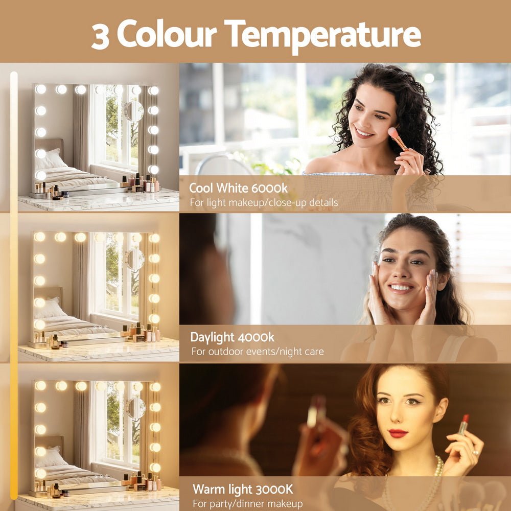 Embellir Makeup Mirror 58x46cm Hollywood Vanity with LED Light Tabletop Wall - Glam Warehouse