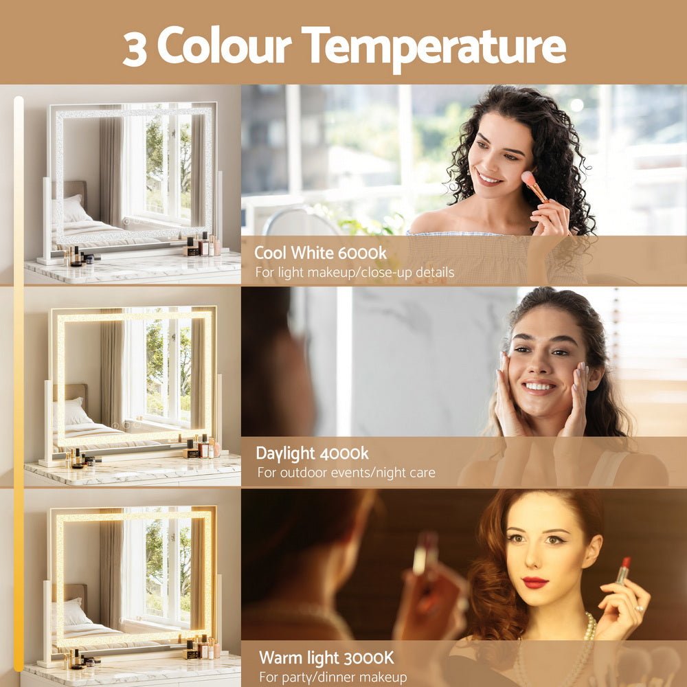 Embellir Makeup Mirror 60x50cm 360～ Rotatable Vanity Mirror with Lights Crystal LED - Glam Warehouse