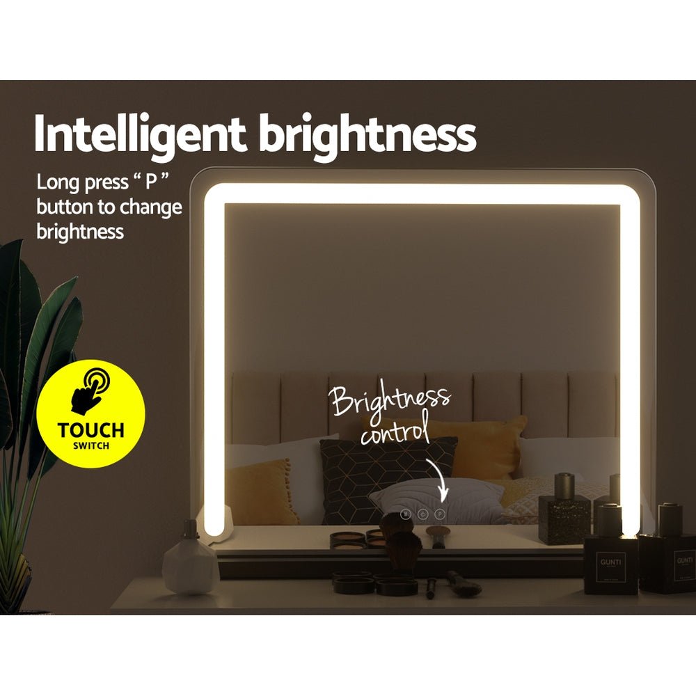 Embellir Makeup Mirror 60x50cm Hollywood Vanity with LED Light Tabletop Black - Glam Warehouse