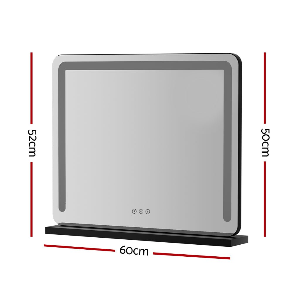 Embellir Makeup Mirror 60x50cm Hollywood Vanity with LED Light Tabletop Black - Glam Warehouse