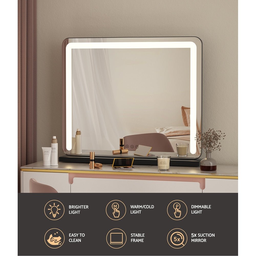 Embellir Makeup Mirror 60x50cm Hollywood Vanity with LED Light Tabletop Black - Glam Warehouse