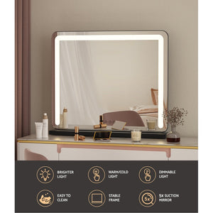 Embellir Makeup Mirror 60x50cm Hollywood Vanity with LED Light Tabletop Black - Glam Warehouse