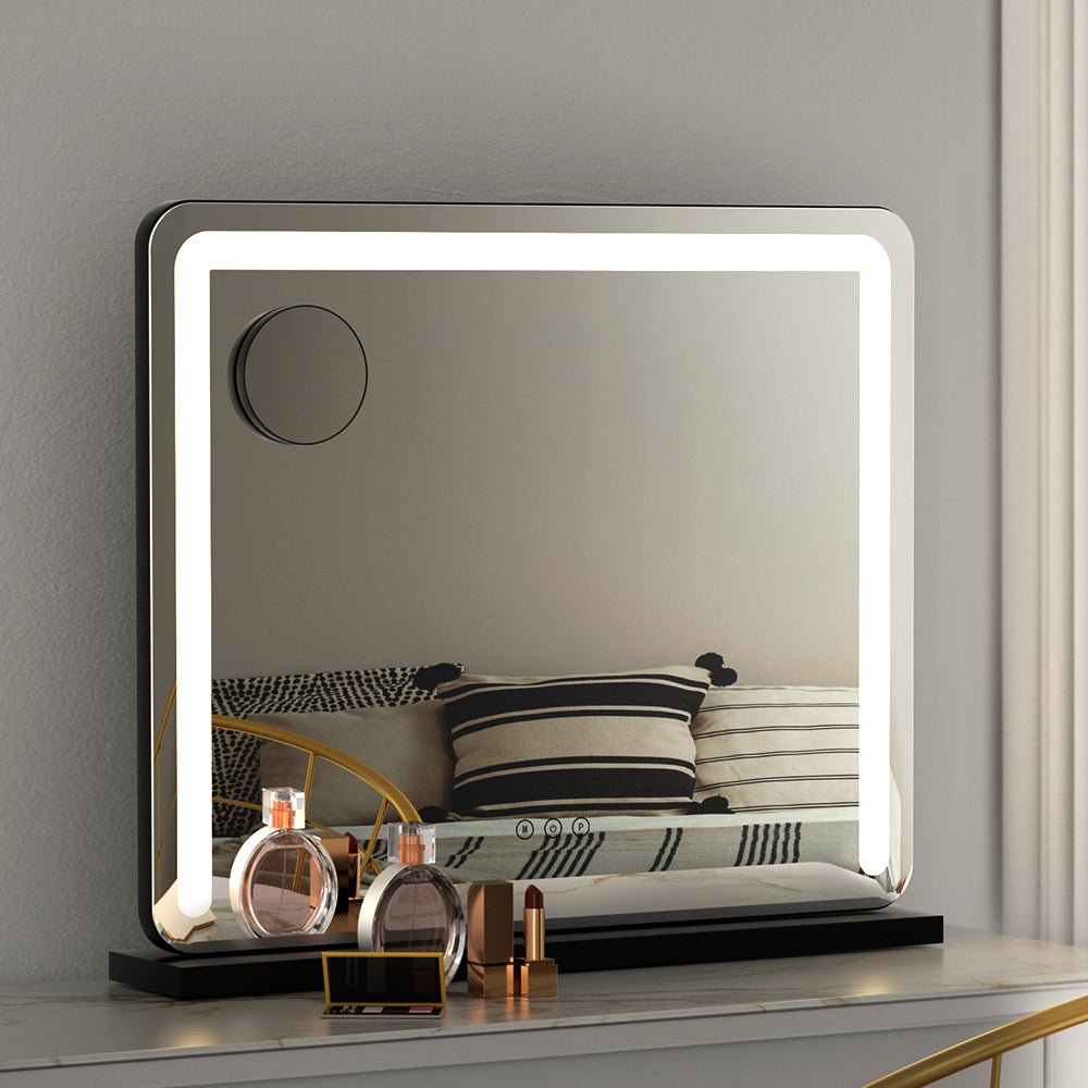 Embellir Makeup Mirror 60x50cm Hollywood Vanity with LED Light Tabletop Black - Glam Warehouse