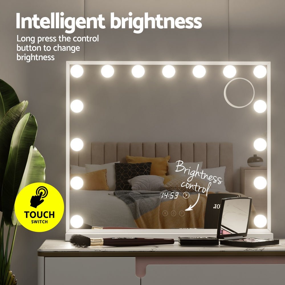Embellir Makeup Mirror 60x52cm Hollywood Vanity with LED Light Tabletop White - Glam Warehouse
