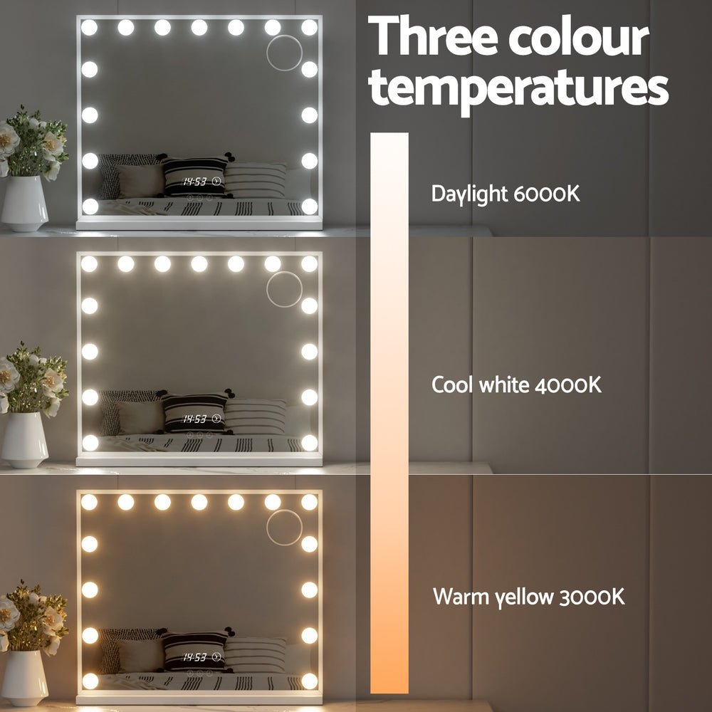 Embellir Makeup Mirror 60x52cm Hollywood Vanity with LED Light Tabletop White - Glam Warehouse