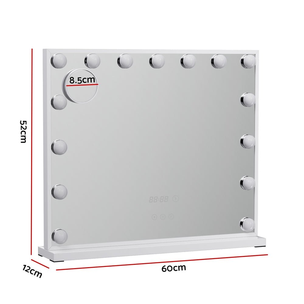 Embellir Makeup Mirror 60x52cm Hollywood Vanity with LED Light Tabletop White - Glam Warehouse