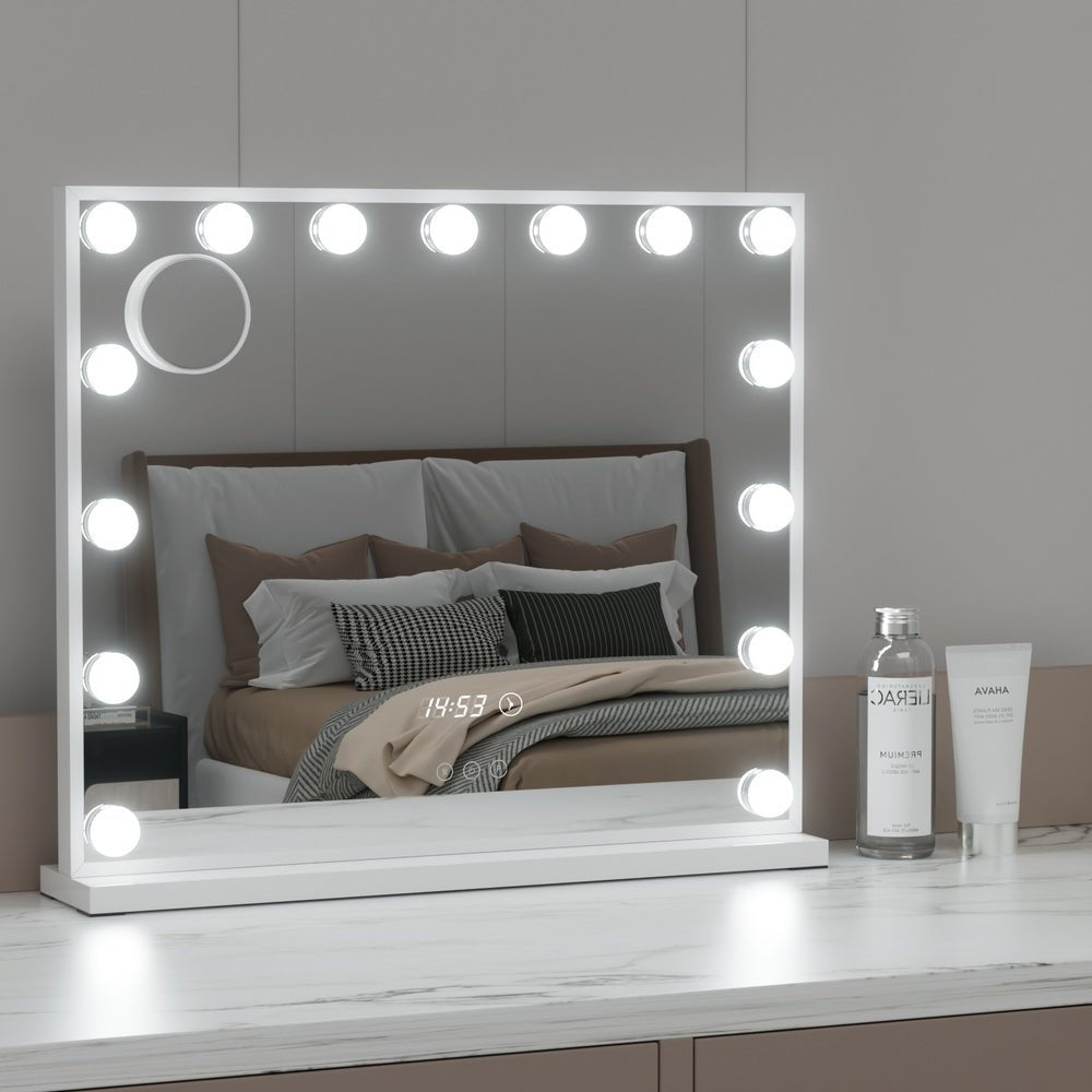 Embellir Makeup Mirror 60x52cm Hollywood Vanity with LED Light Tabletop White - Glam Warehouse