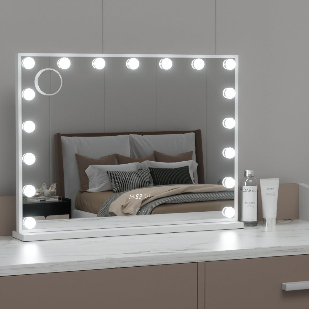 Embellir Makeup Mirror 80x60cm Hollywood Vanity with LED Light Tabletop White - Glam Warehouse