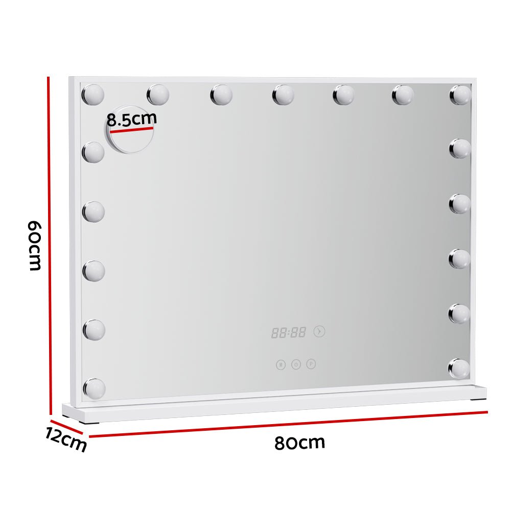 Embellir Makeup Mirror 80x60cm Hollywood Vanity with LED Light Tabletop White - Glam Warehouse