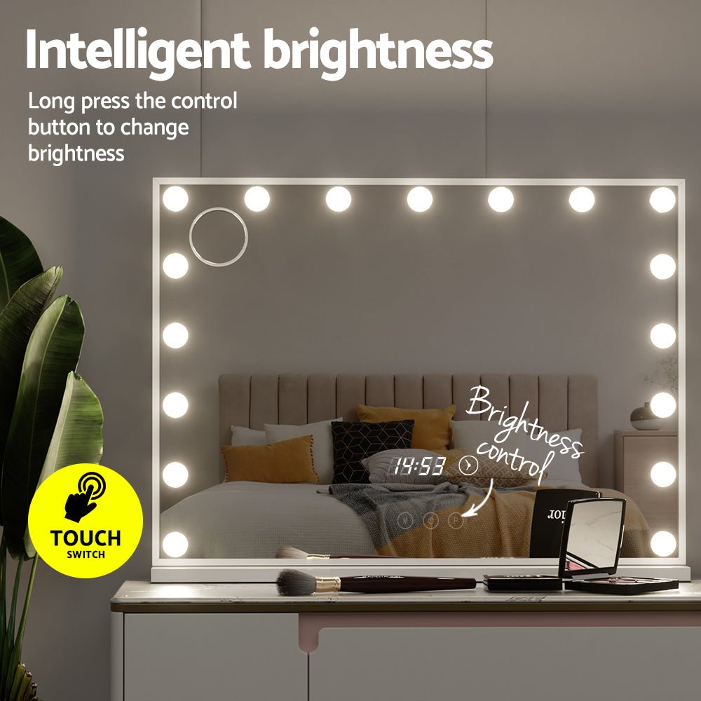 Embellir Makeup Mirror 80x60cm Hollywood Vanity with LED Light Tabletop White - Glam Warehouse