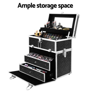 Embellir Portable Cosmetic Beauty Makeup Carry Case with Mirror - Crocodile Black - Glam Warehouse