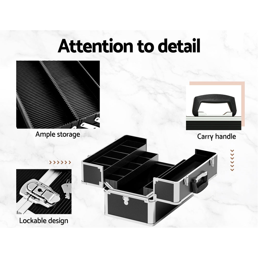 Embellir Portable Cosmetic Beauty Makeup Case- Black - Glam Warehouse