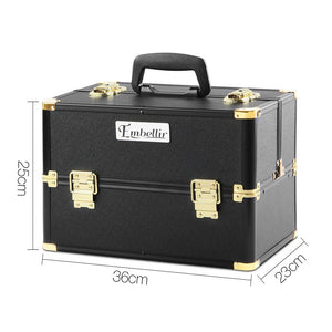 Embellir Portable Cosmetic Beauty Makeup Case - Black & Gold - Glam Warehouse