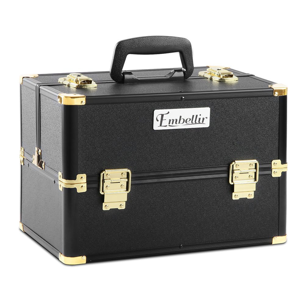 Embellir Portable Cosmetic Beauty Makeup Case - Black & Gold - Glam Warehouse