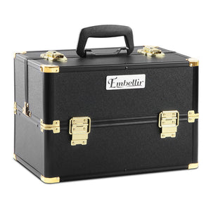 Embellir Portable Cosmetic Beauty Makeup Case - Black & Gold - Glam Warehouse