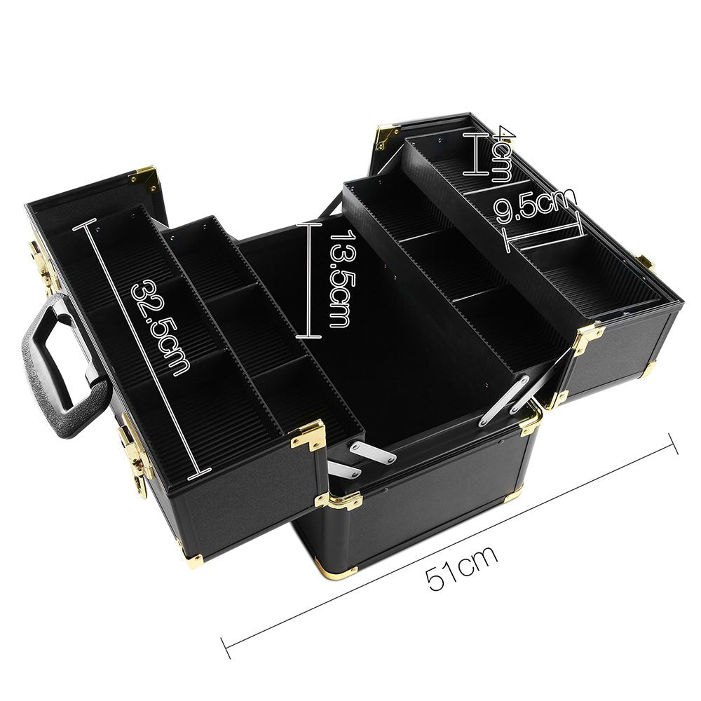 Embellir Portable Cosmetic Beauty Makeup Case - Black & Gold - Glam Warehouse