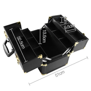Embellir Portable Cosmetic Beauty Makeup Case - Black & Gold - Glam Warehouse