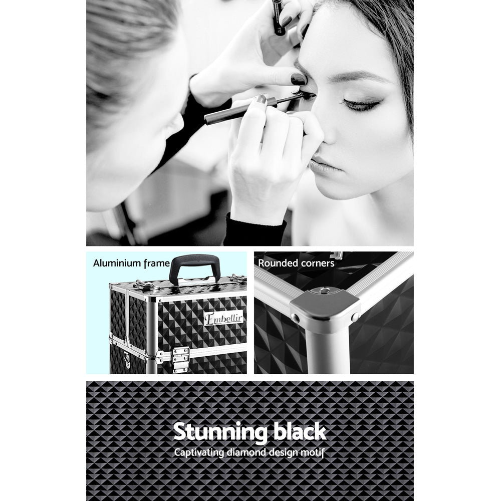 Embellir Portable Cosmetic Beauty Makeup Case - Diamond Black - Glam Warehouse