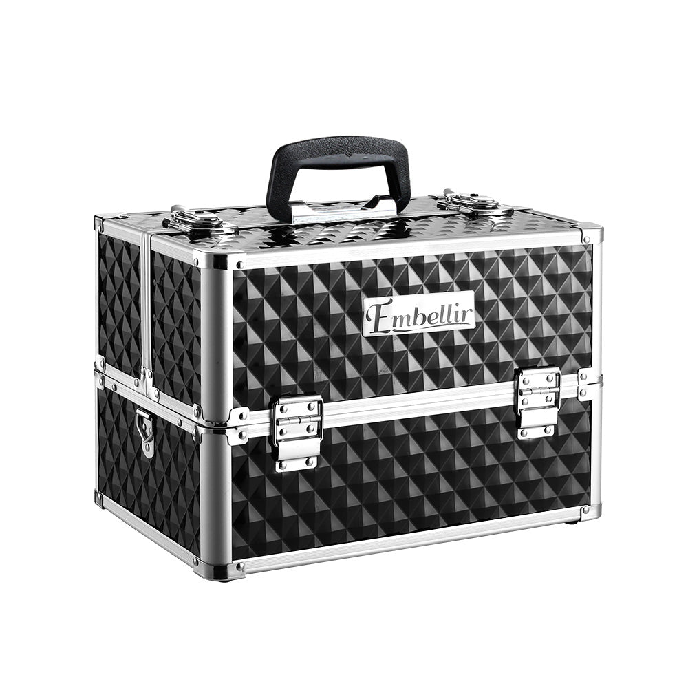 Embellir Portable Cosmetic Beauty Makeup Case - Diamond Black - Glam Warehouse