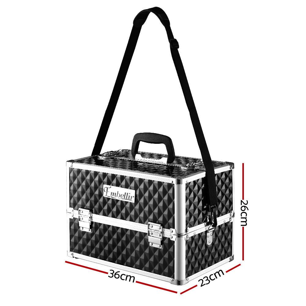 Embellir Portable Cosmetic Beauty Makeup Case - Diamond Black - Glam Warehouse
