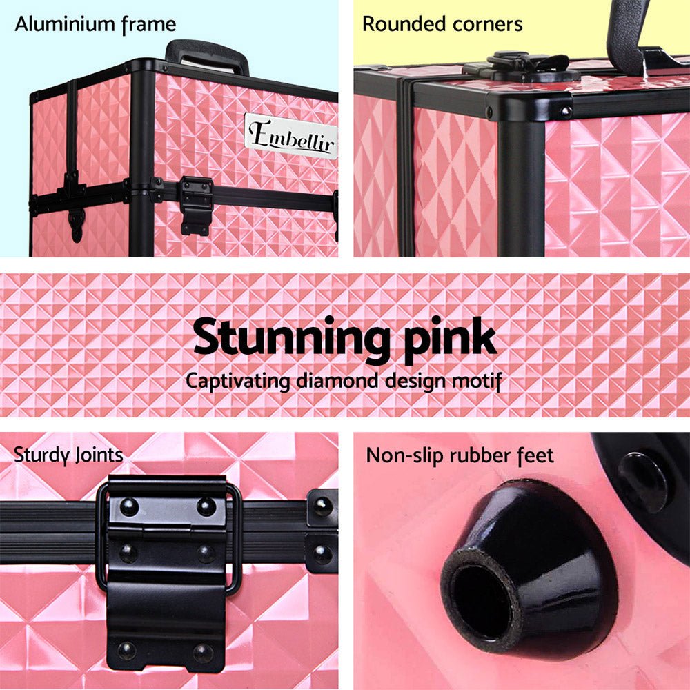 Embellir Portable Cosmetic Beauty Makeup Case - Diamond Pink - Glam Warehouse