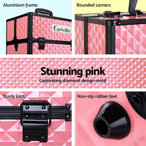 Embellir Portable Cosmetic Beauty Makeup Case - Diamond Pink - Glam Warehouse