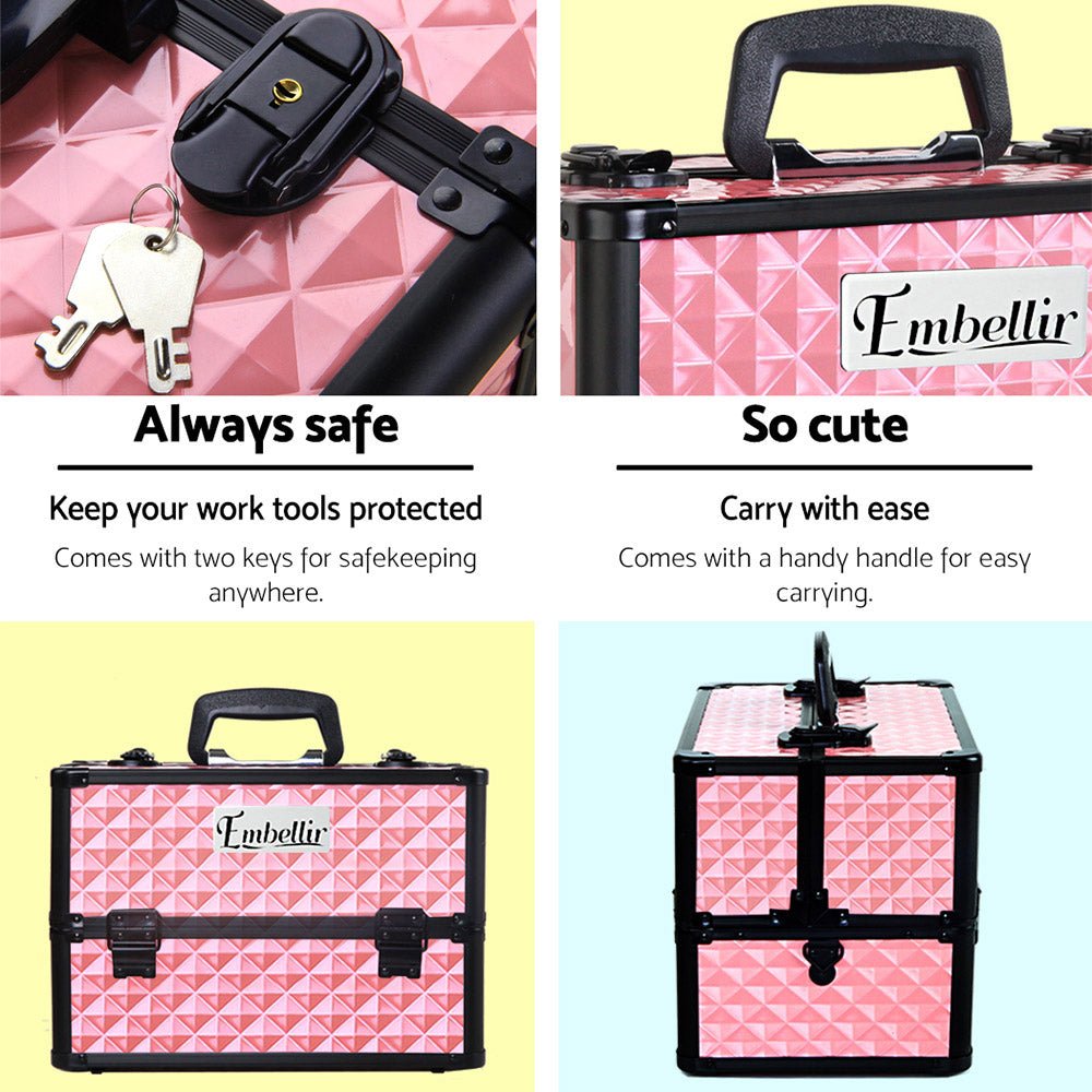 Embellir Portable Cosmetic Beauty Makeup Case - Diamond Pink - Glam Warehouse