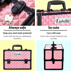 Embellir Portable Cosmetic Beauty Makeup Case - Diamond Pink - Glam Warehouse