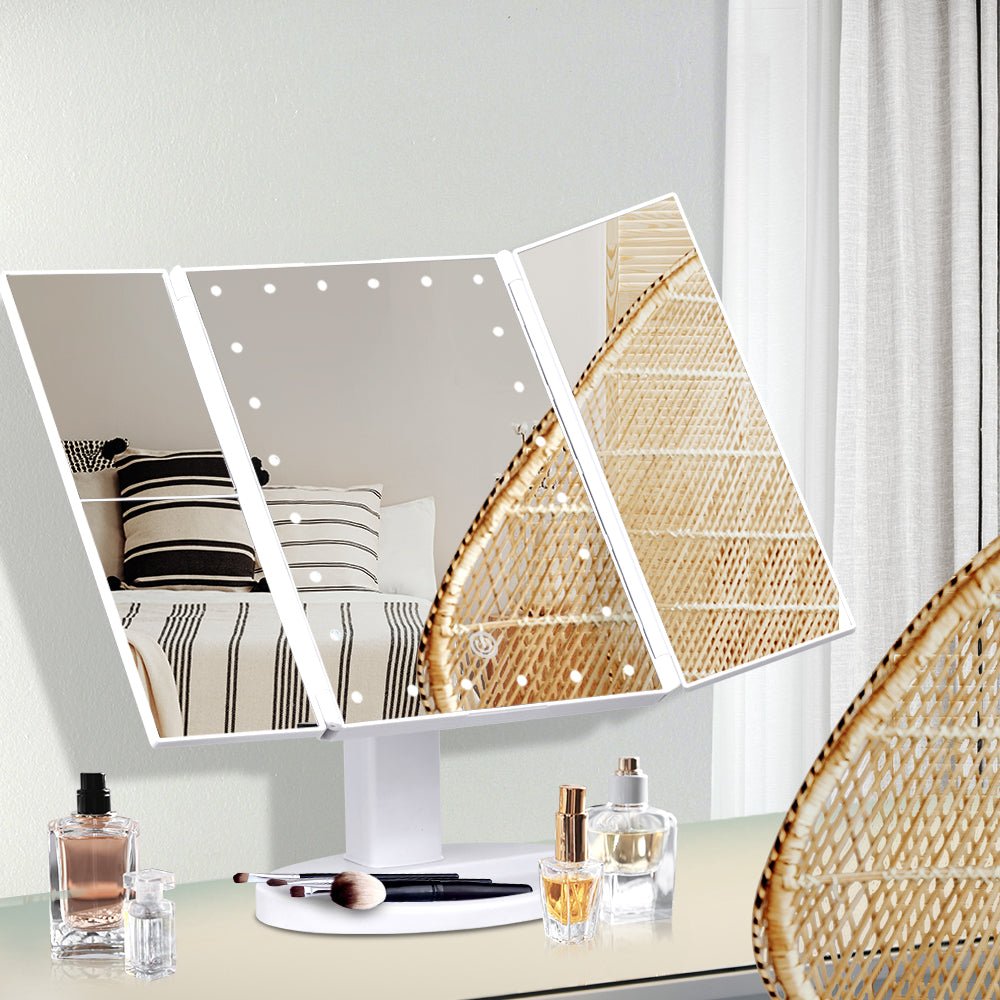 Embellir Tri-fold Makeup Mirror 1X2X3X Magnifying with LED Light Travel Portable - Glam Warehouse