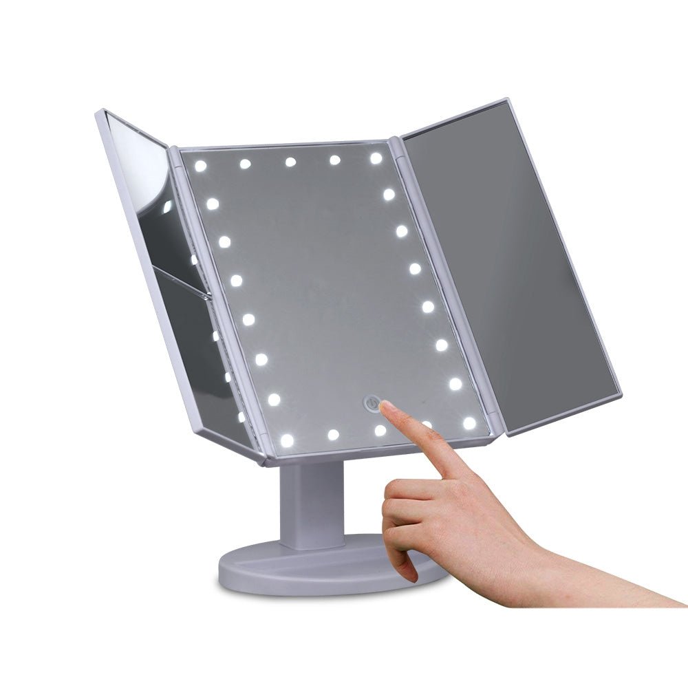 Embellir Tri-fold Makeup Mirror 1X2X3X Magnifying with LED Light Travel Portable - Glam Warehouse