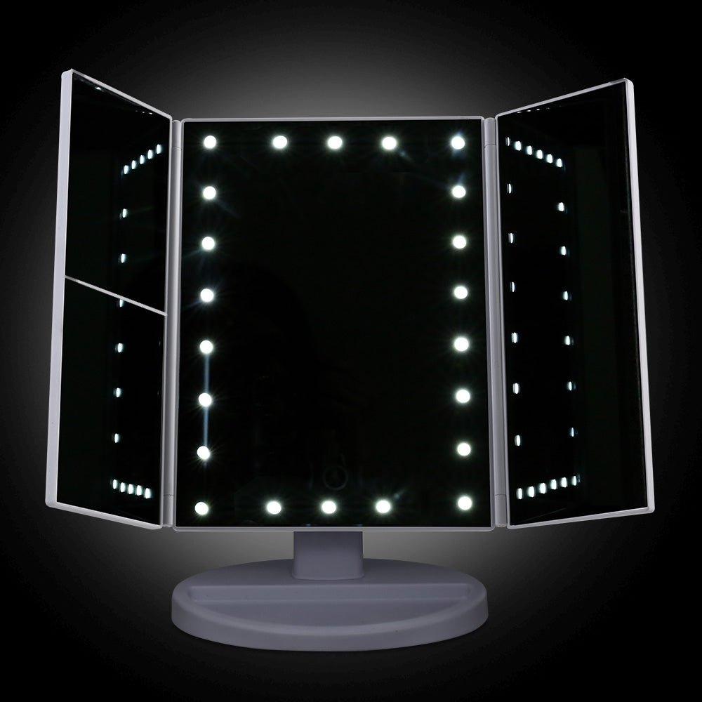Embellir Tri-fold Makeup Mirror 1X2X3X Magnifying with LED Light Travel Portable - Glam Warehouse