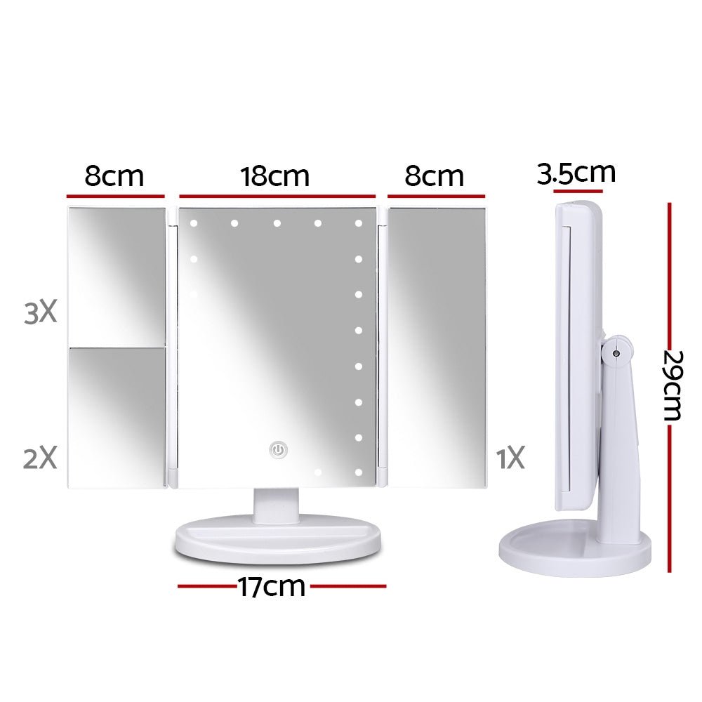 Embellir Tri-fold Makeup Mirror 1X2X3X Magnifying with LED Light Travel Portable - Glam Warehouse