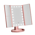 Embellir Tri-fold Makeup Mirror 1X2X3X Magnifying with LED Light Travel Portable Pink - Glam Warehouse