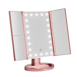 Embellir Tri-fold Makeup Mirror 1X2X3X Magnifying with LED Light Travel Portable Pink - Glam Warehouse