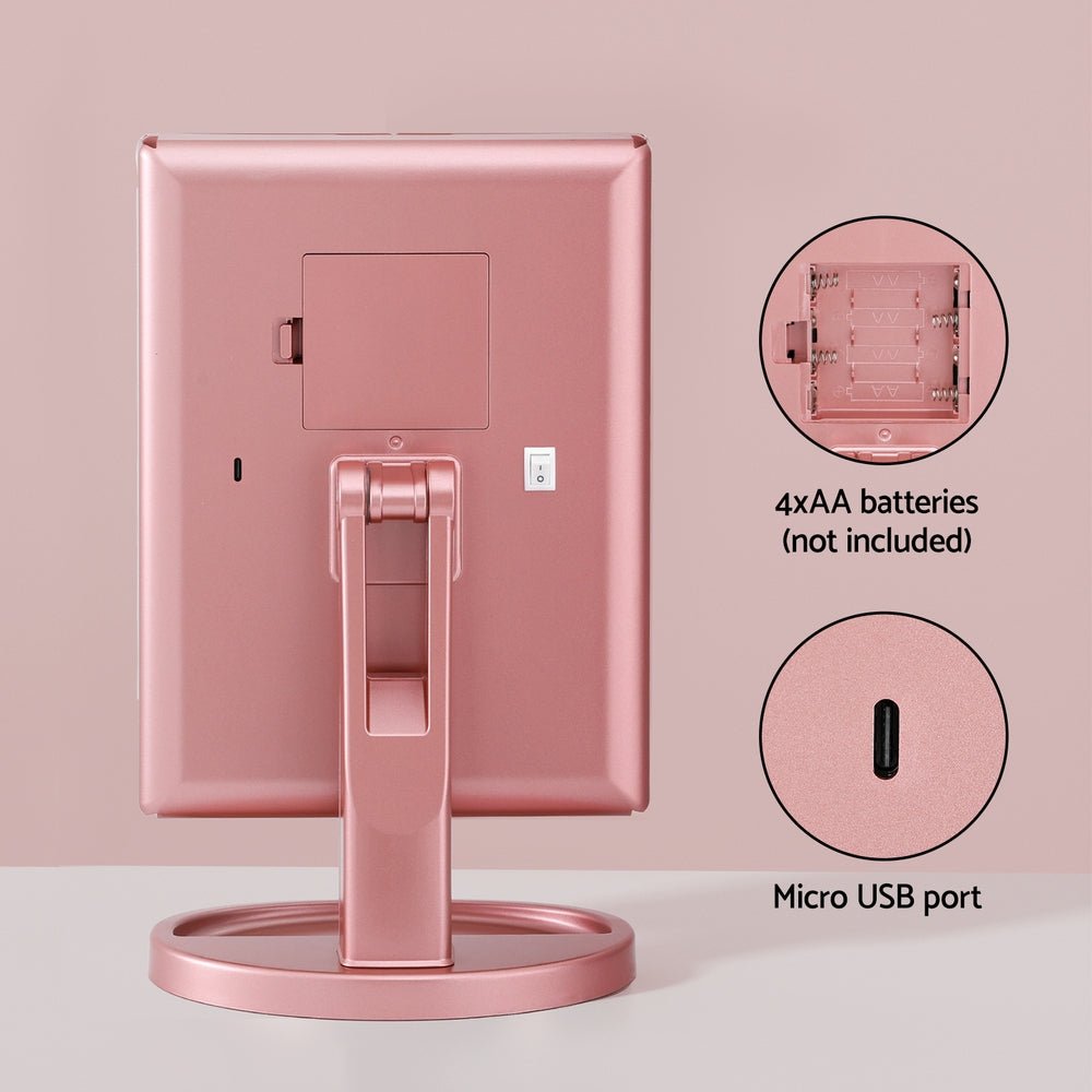 Embellir Tri-fold Makeup Mirror 1X2X3X Magnifying with LED Light Travel Portable Pink - Glam Warehouse