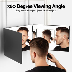 Embellir Trifold Mirror Makeup Portable with Height Adjustable 3 Way Telescoping Hook Hair Cutting Styling - Glam Warehouse