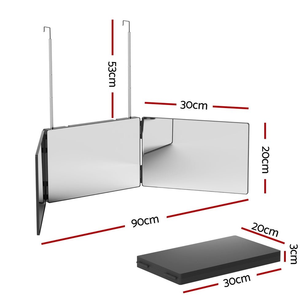 Embellir Trifold Mirror Makeup Portable with Height Adjustable 3 Way Telescoping Hook Hair Cutting Styling - Glam Warehouse