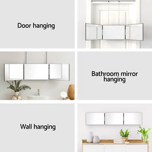 Embellir Trifold Mirror Makeup Portable with Height Adjustable 3 Way Telescoping Hook Hair Cutting Styling - Glam Warehouse