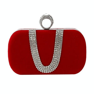 Embellished u Shape Evening Clutch for Ladies - Banquet Ready - Red - Glam Warehouse