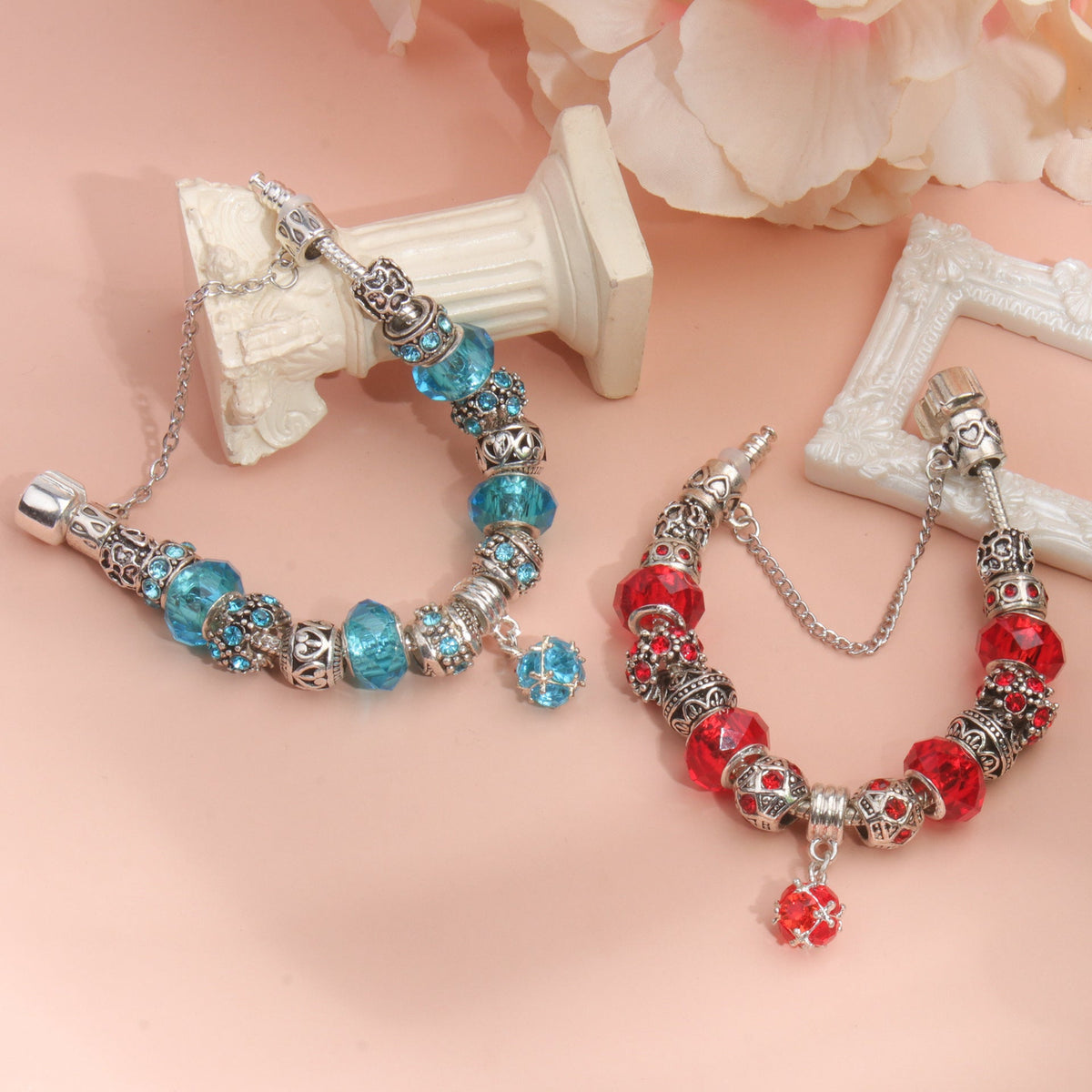 Ethnic Crystal Bead DIY Bracelet blue Alloy Electroplated Big Bead Bracelet(17cm) - Glam Warehouse