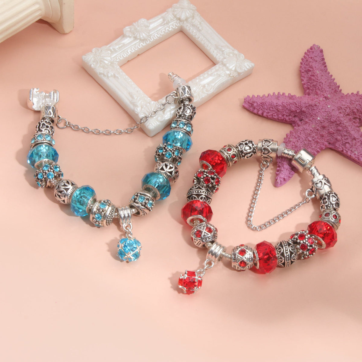 Ethnic Crystal Bead DIY Bracelet blue Alloy Electroplated Big Bead Bracelet(19cm) - Glam Warehouse