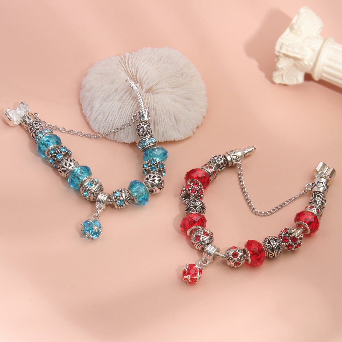 Ethnic Crystal Bead DIY Bracelet blue Alloy Electroplated Big Bead Bracelet(19cm) - Glam Warehouse