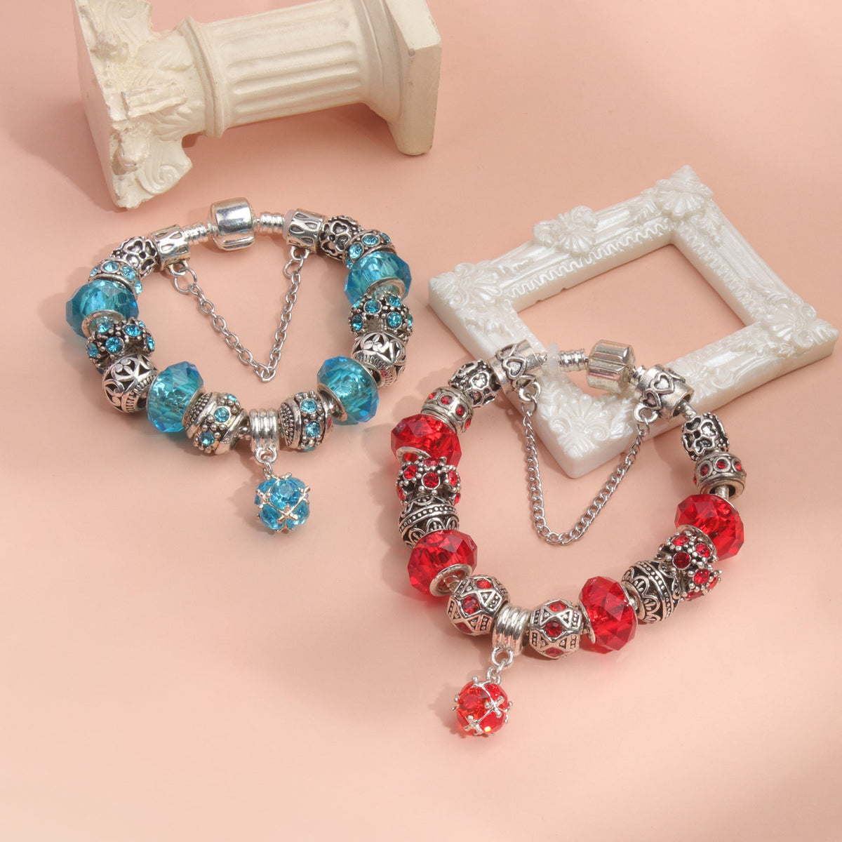 Ethnic Crystal Bead DIY Bracelet blue Alloy Electroplated Big Bead Bracelet(19cm) - Glam Warehouse