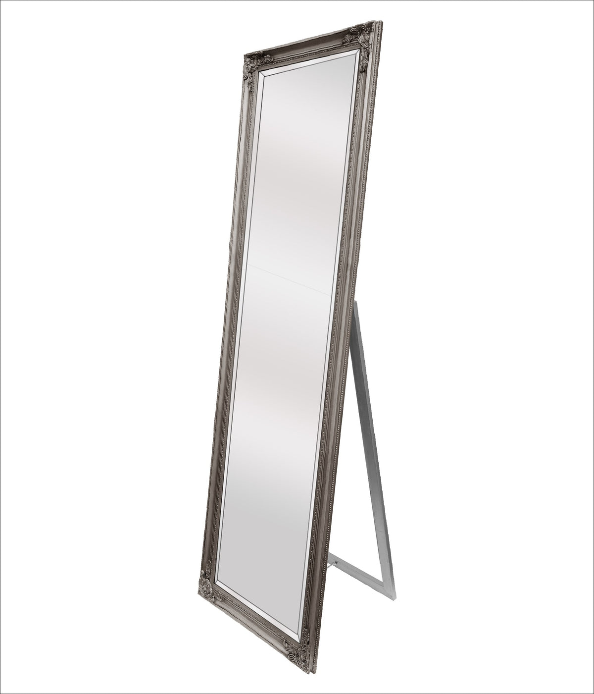 French Provincial Ornate Mirror - Antique Silver - Free Standing 50cm x 170cm - Glam Warehouse