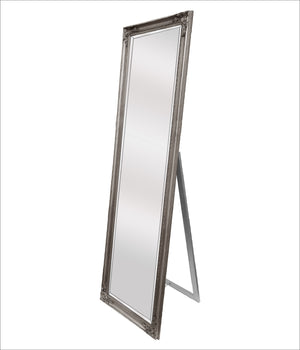 French Provincial Ornate Mirror - Antique Silver - Free Standing 50cm x 170cm - Glam Warehouse