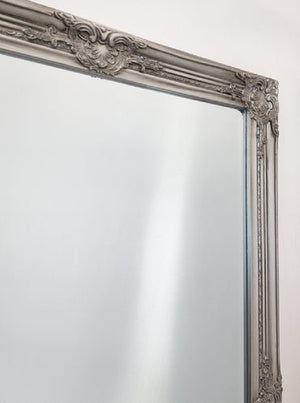 French Provincial Ornate Mirror - Antique Silver - Medium 70cm x 170cm - Glam Warehouse