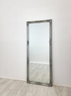 French Provincial Ornate Mirror - Antique Silver - Medium 70cm x 170cm - Glam Warehouse