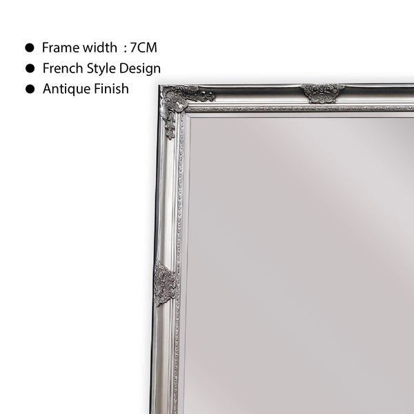 French Provincial Ornate Mirror - Antique Silver - Medium 70cm x 170cm - Glam Warehouse