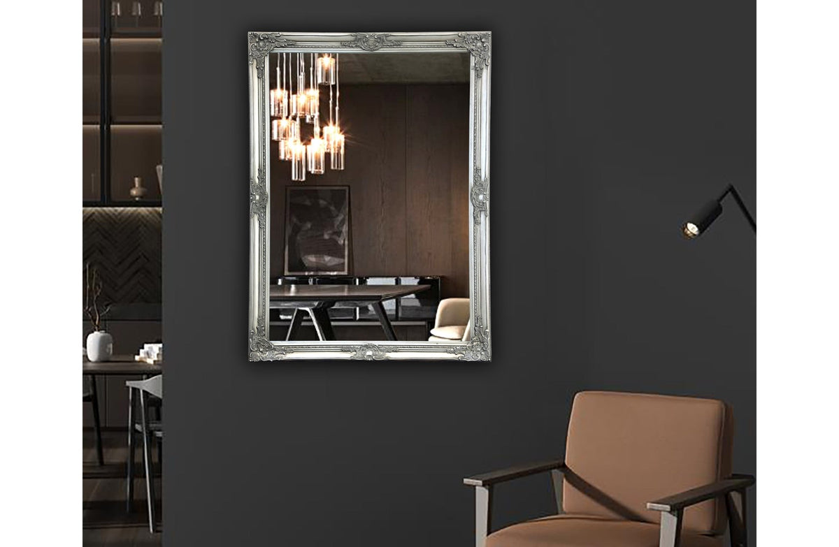 French Provincial Ornate Mirror - Antique Silver - Small 80cm x 110cm - Glam Warehouse